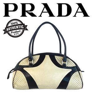 Prada Vitello Drive Bowling Bag Cream